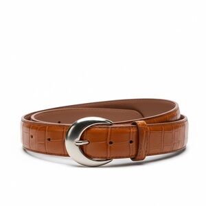 Vintage Genuine Alligator Belt Leather Camel Brown Brass Buckle 1.25” USA Made